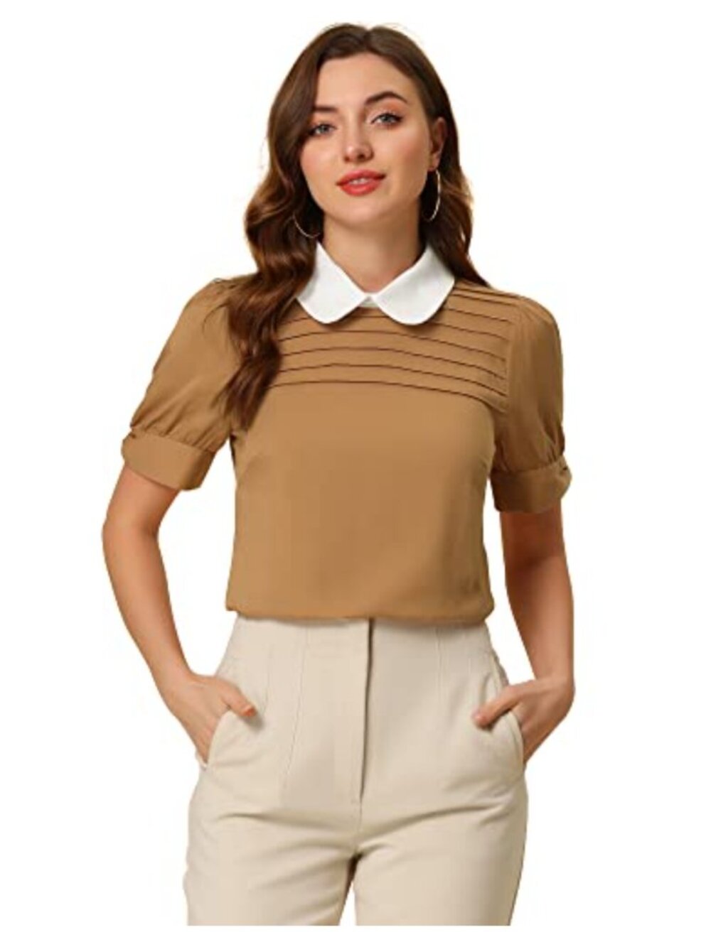 Women's Vintage Peter Pan Collar Puff Sleeve Blouse Top